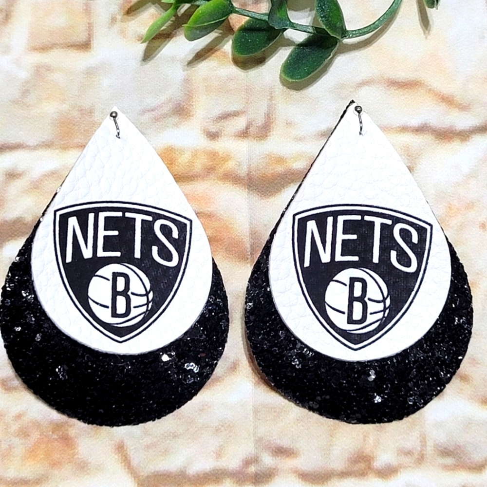 NETS Basketball faux leather earrings